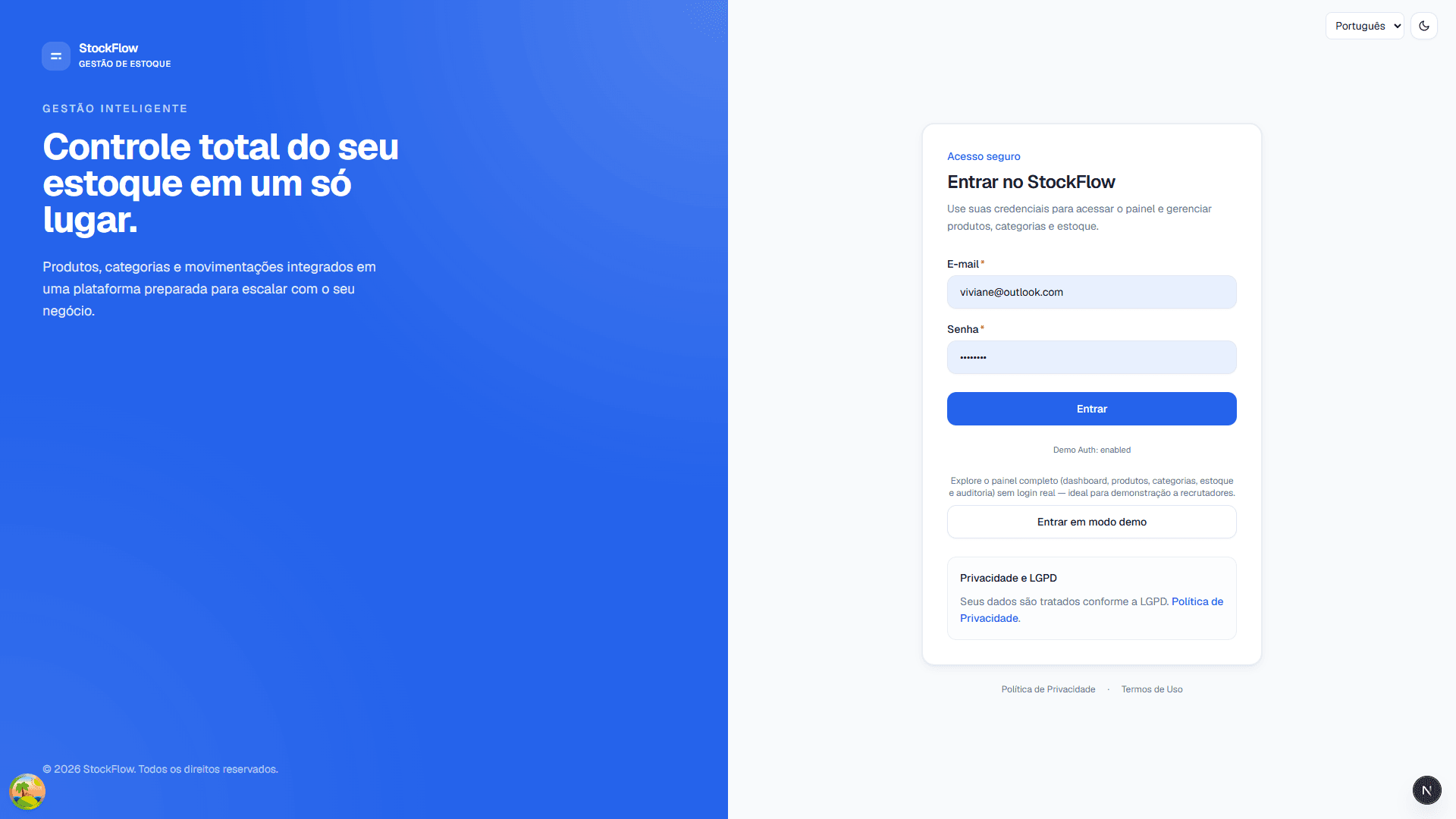 Screenshot do projeto StockFlow